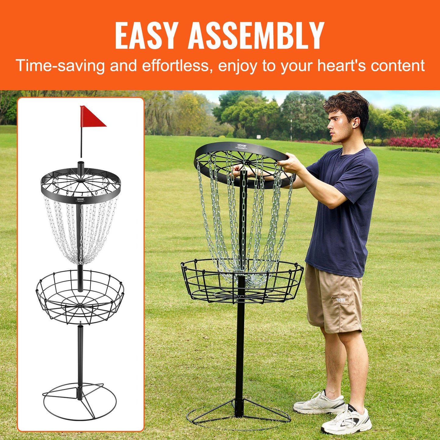 VEVOR Disc Golf Basket, 24-Chains Portable Disc Golf Target Hole, Heavy Duty Steel