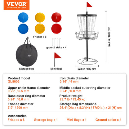 VEVOR Disc Golf Basket, 24-Chains Portable Disc Golf Target Hole, Heavy Duty Steel