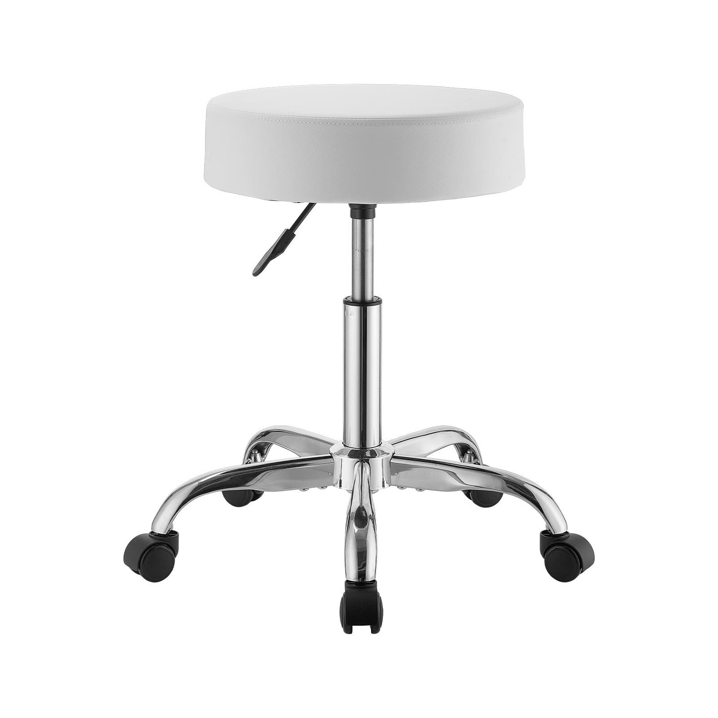 Rolling Stool with Wheels, 226.8kg Weight Capacity, Height Adjustable, Thick Cushion Ergonomic PU Leather Seat, 360° Swivel Round Rolling Stool Chair for Salon, Spa, Clinic, Medical, White