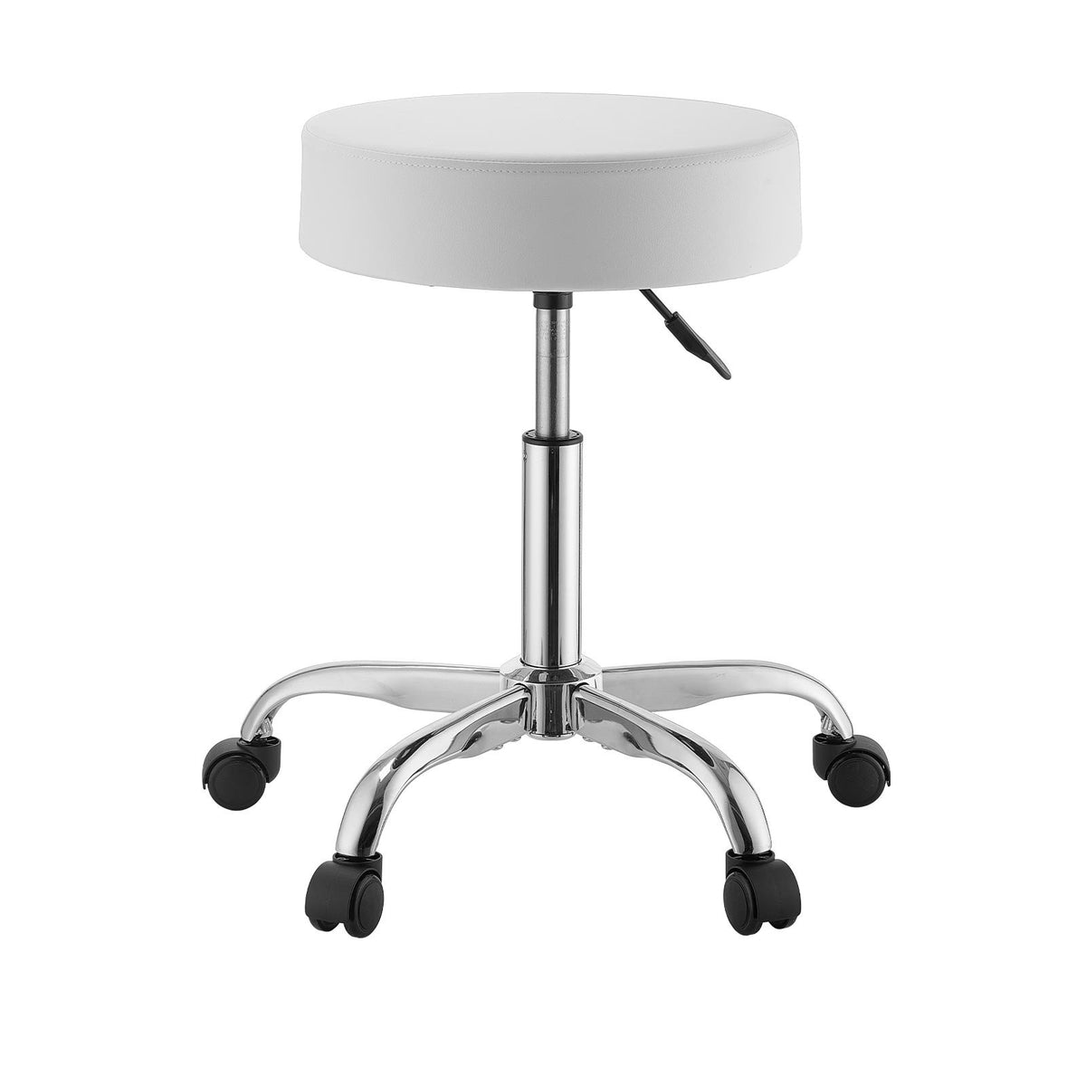 Rolling Stool with Wheels, 226.8kg Weight Capacity, Height Adjustable, Thick Cushion Ergonomic PU Leather Seat, 360° Swivel Round Rolling Stool Chair for Salon, Spa, Clinic, Medical, White