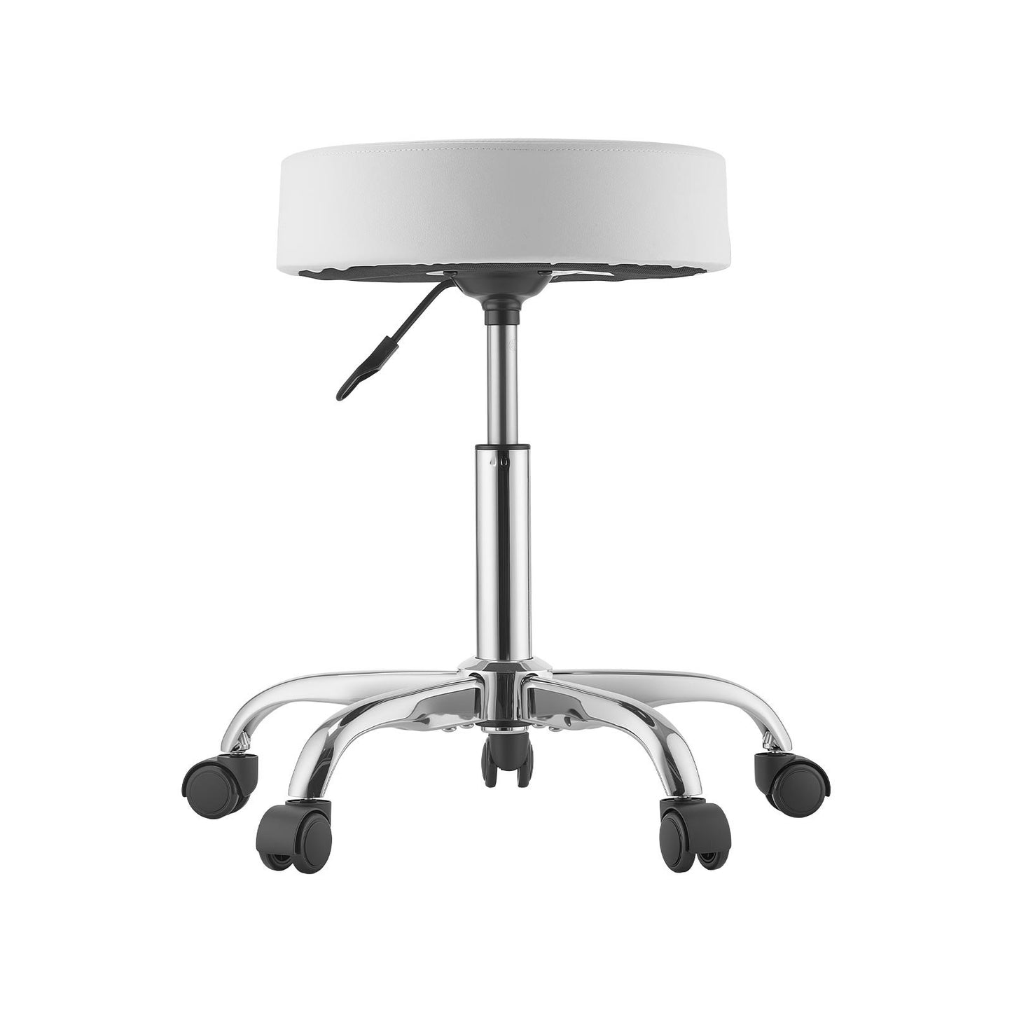 Rolling Stool with Wheels, 226.8kg Weight Capacity, Height Adjustable, Thick Cushion Ergonomic PU Leather Seat, 360° Swivel Round Rolling Stool Chair for Salon, Spa, Clinic, Medical, White