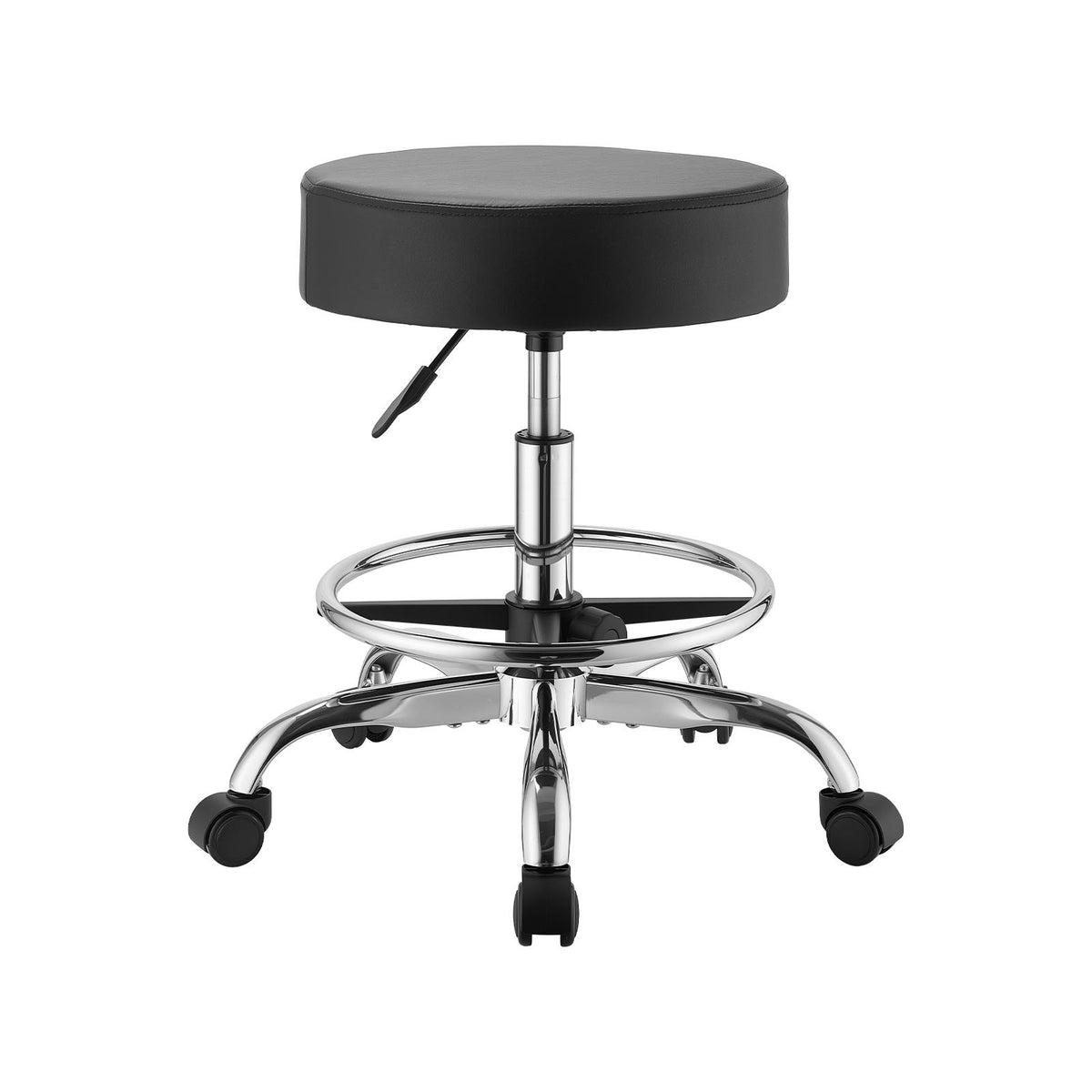 Rolling Stool with Wheels Footrest, 226.8kg Weight Capacity, Height Adjustable, Thick Cushion Ergonomic PU Leather Seat, 360° Swivel Round Rolling Stool Chair for Salon, Clinic, Medical, Black