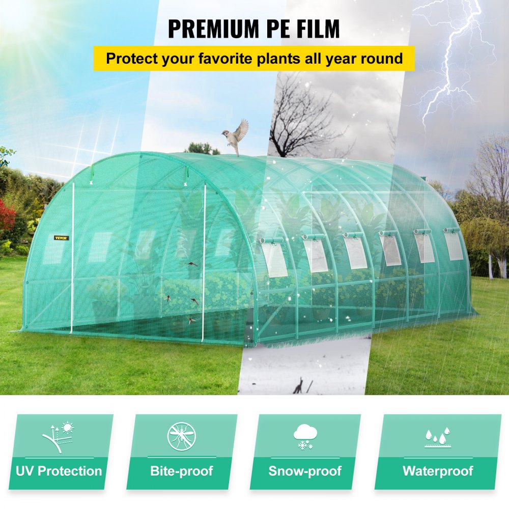 VEVOR Walk-in Tunnel Greenhouse Galvanized Frame Waterproof Cover 20x10x7 ft