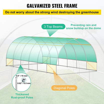 Large Walk-in Tunnel Greenhouse with Reinforced Frame and Waterproof Cover