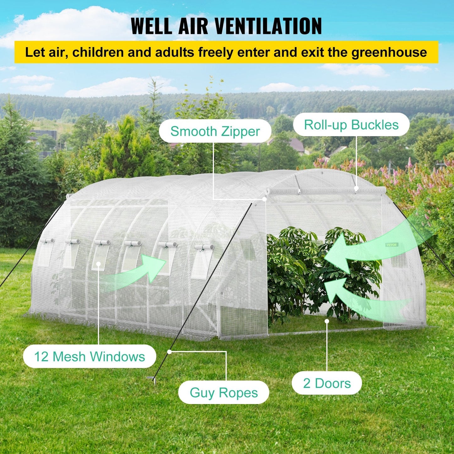 Large Walk-in Tunnel Greenhouse with Reinforced Frame and Waterproof Cover