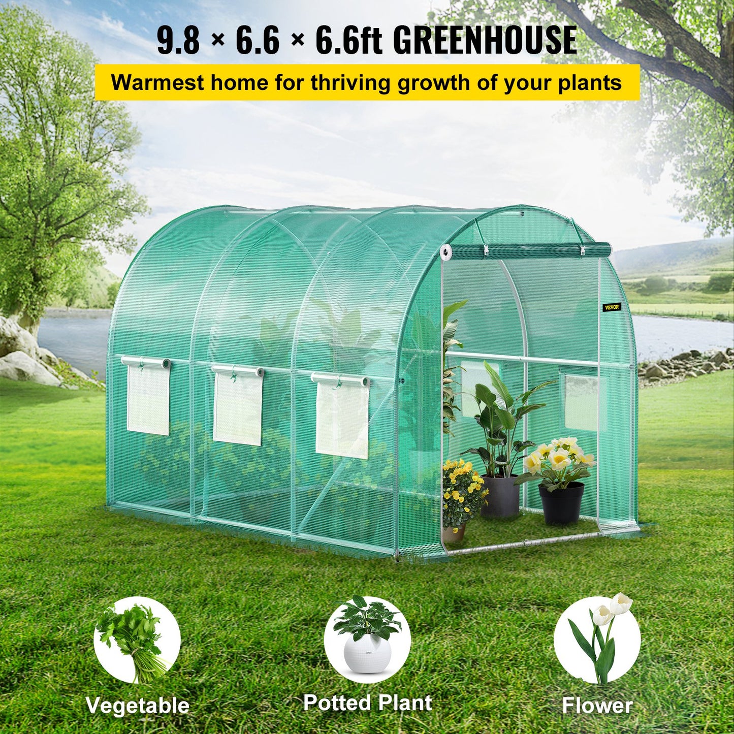 VEVOR Walk-in Tunnel Greenhouse, 3 x 2 x 2 m, Portable Plant Hot House with Galvanised