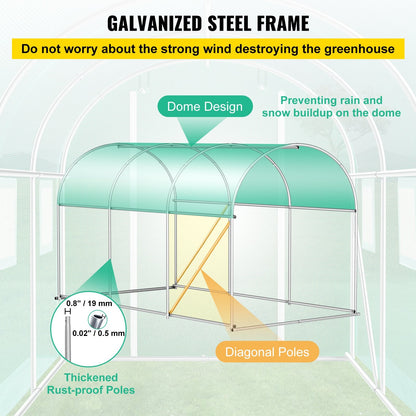 Portable Walk-In Tunnel Greenhouse, 3 x 2 x 2 m with Zipper Door & Windows