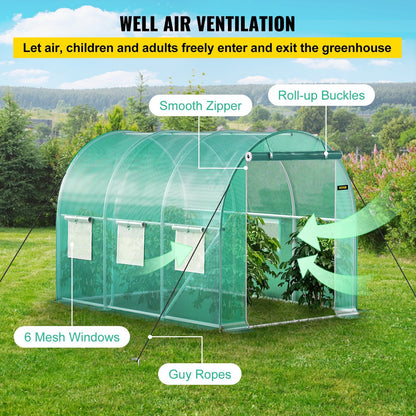 Portable Walk-In Tunnel Greenhouse, 3 x 2 x 2 m with Zipper Door & Windows