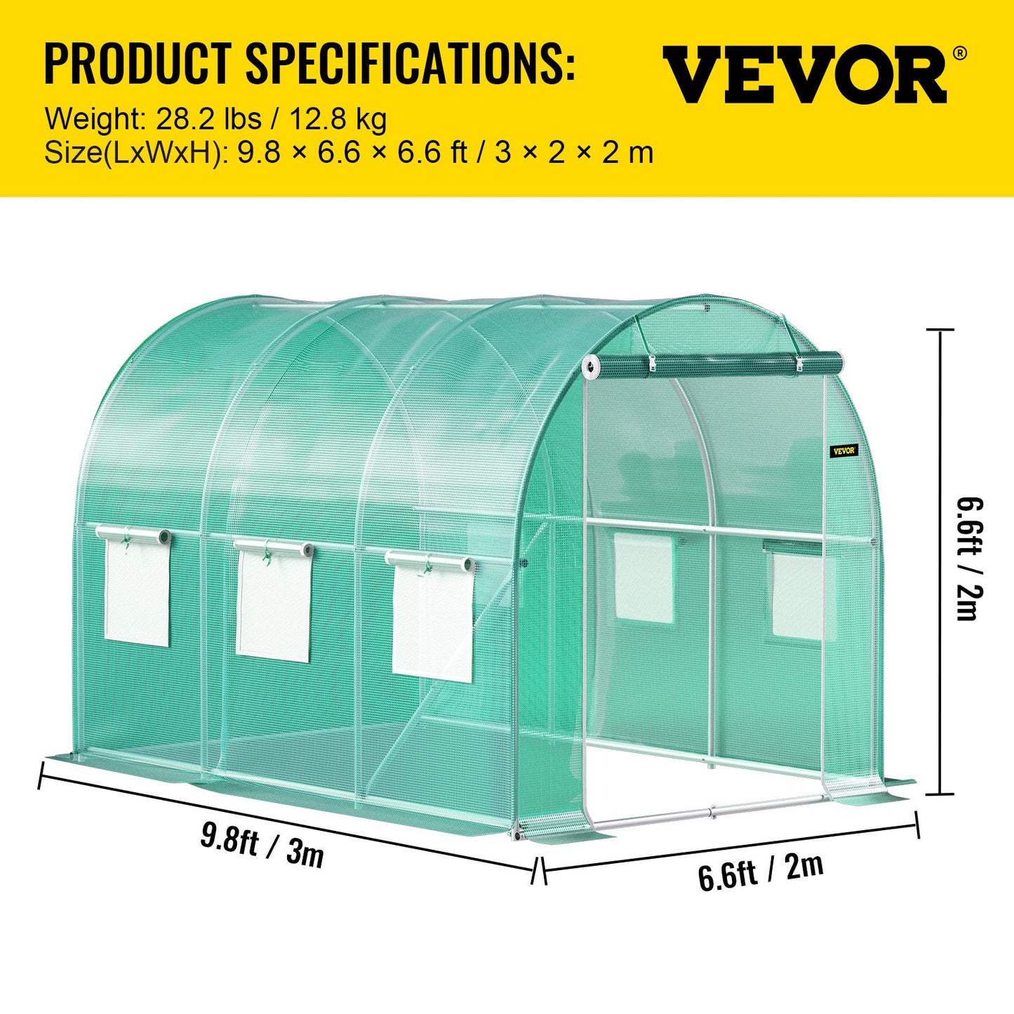 VEVOR Walk-in Tunnel Greenhouse, 3 x 2 x 2 m, Portable Plant Hot House with Galvanised
