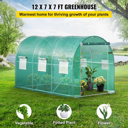 Walk-in Tunnel Greenhouse with Galvanized Frame & PE Cover, 3.7 x 2.1 x 2.1 m