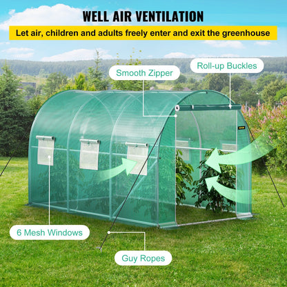 Walk-in Tunnel Greenhouse with Galvanized Frame & PE Cover, 3.7 x 2.1 x 2.1 m