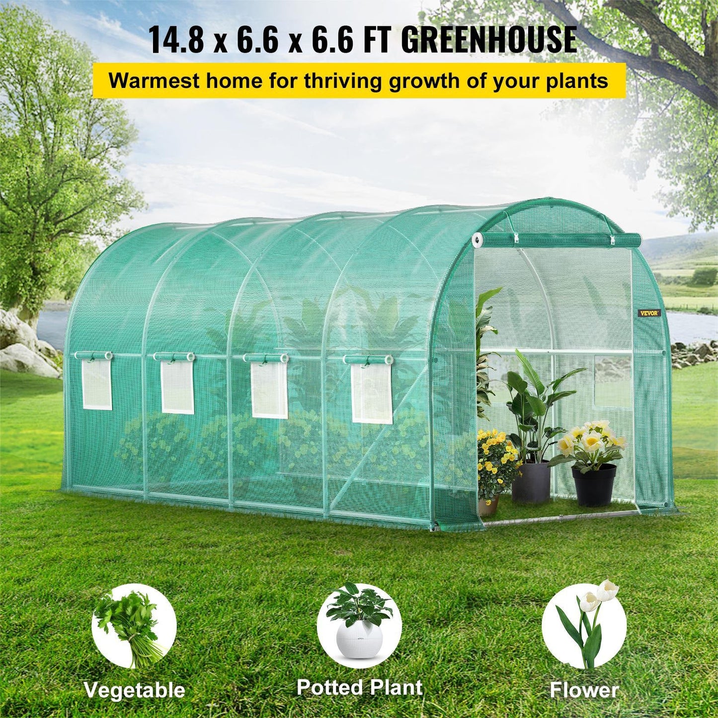 Large Walk-In Tunnel Greenhouse with Galvanized Frame & Waterproof PE Cover