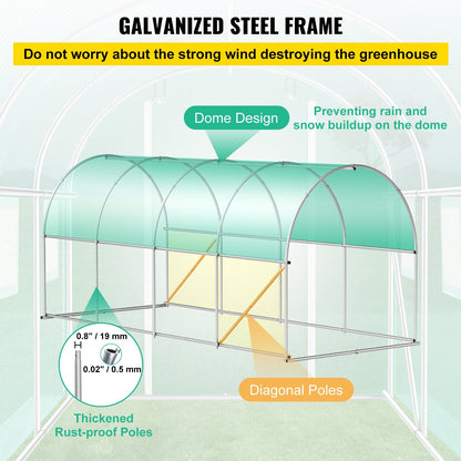 Large Walk-In Tunnel Greenhouse with Galvanized Frame & Waterproof PE Cover