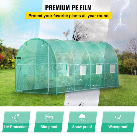 Large Walk-In Tunnel Greenhouse with Galvanized Frame & Waterproof PE Cover
