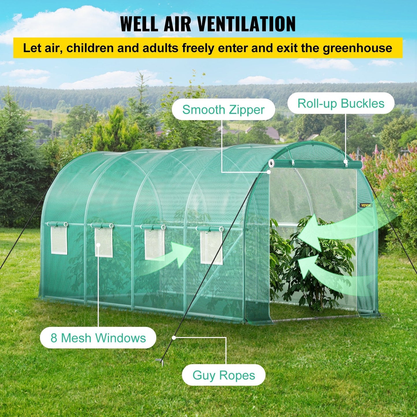 Large Walk-In Tunnel Greenhouse with Galvanized Frame & Waterproof PE Cover
