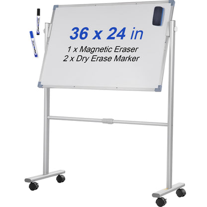 VEVOR Mobile Dry Erase Board Magnetic Whiteboard w/ Stand 60 x 90cm Double Sided