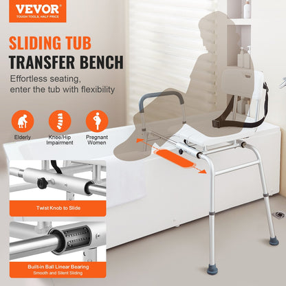 Adjustable Sliding Shower Chair with Reversible Backrest, 180 kg Capacity