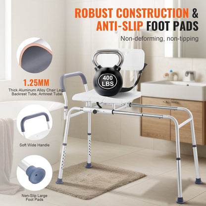 Adjustable Sliding Shower Chair with Reversible Backrest, 180 kg Capacity