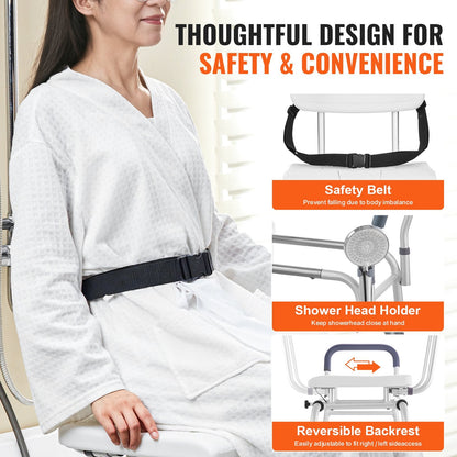 Adjustable Sliding Shower Chair with Reversible Backrest, 180 kg Capacity