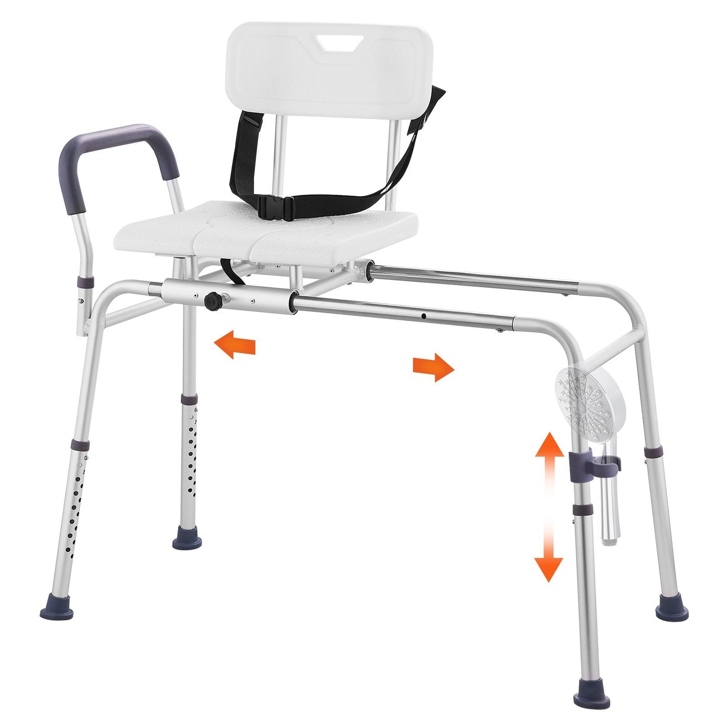 Adjustable Sliding Shower Chair with Reversible Backrest, 180 kg Capacity