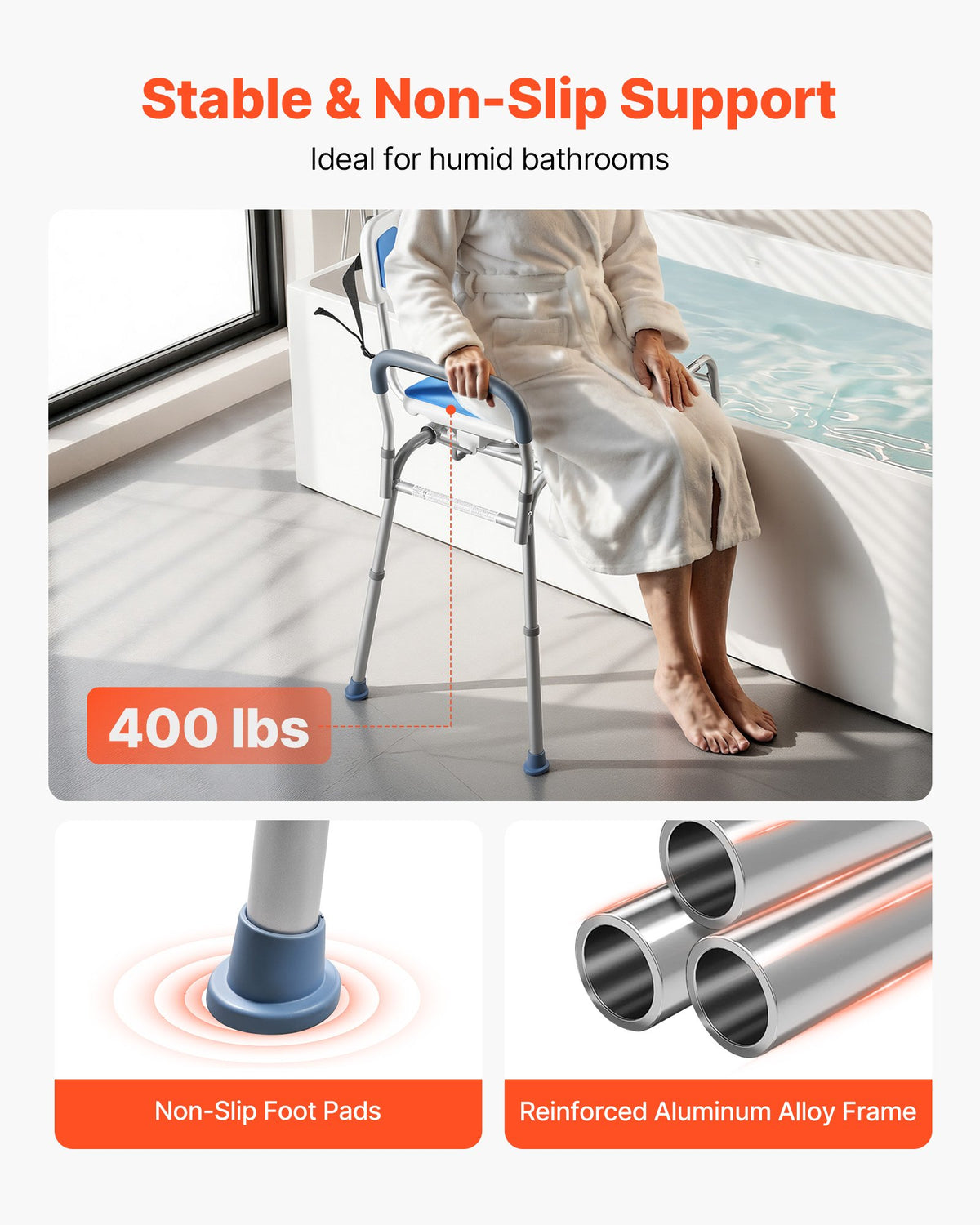Sliding Shower Chair, 180 kg Tub Transfer Bench for Bathtub with Swivel Seat, Padded Shower Bench with Arms and Backrest, Height Adjustable for Handicap, Adults, Seniors, Elderly and Disabled