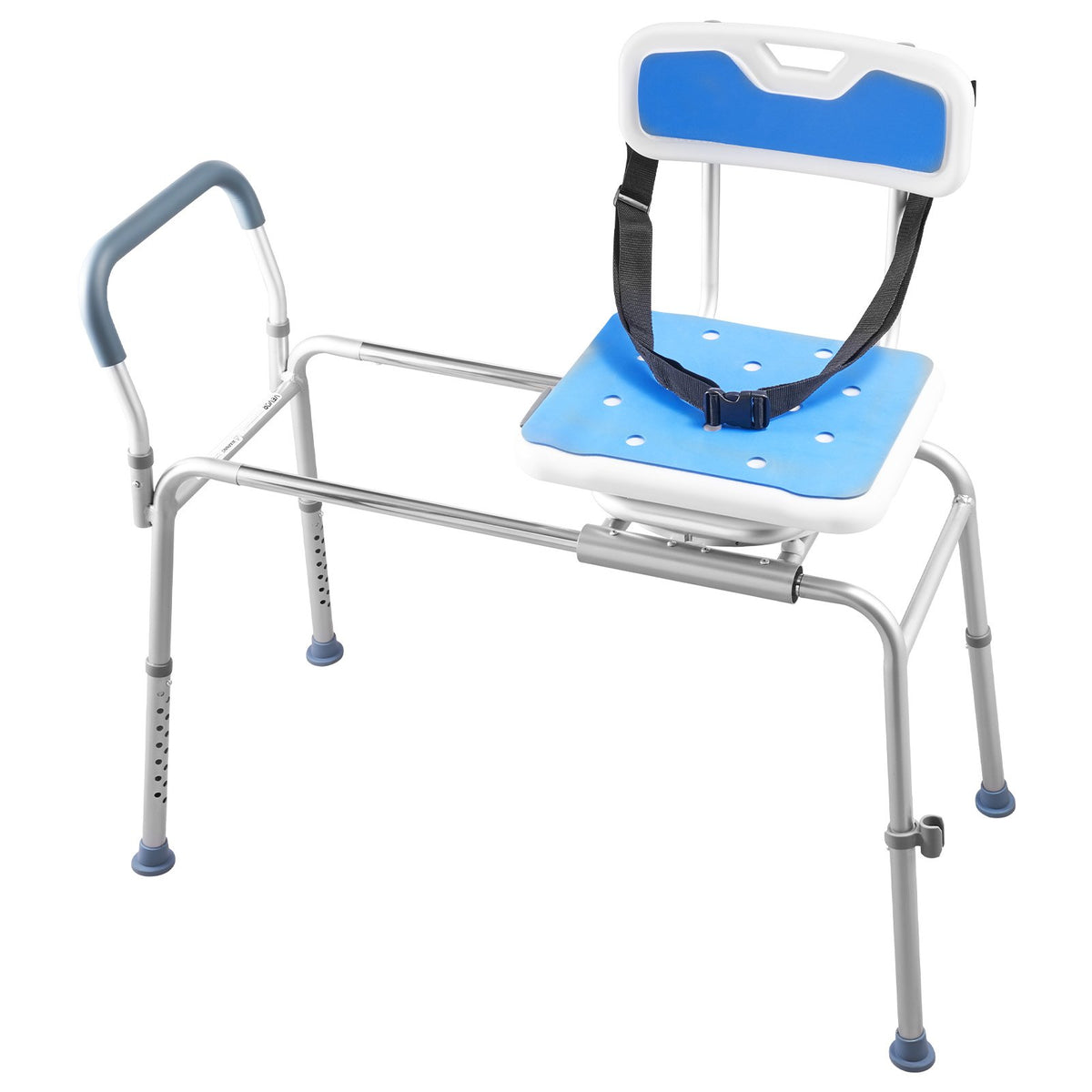 Sliding Shower Chair, 180 kg Tub Transfer Bench for Bathtub with Swivel Seat, Padded Shower Bench with Arms and Backrest, Height Adjustable for Handicap, Adults, Seniors, Elderly and Disabled