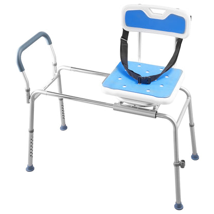 Sliding Shower Chair, 180 kg Tub Transfer Bench for Bathtub with Swivel Seat, Padded Shower Bench with Arms and Backrest, Height Adjustable for Handicap, Adults, Seniors, Elderly and Disabled