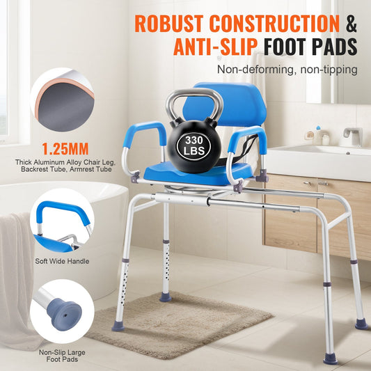 Adjustable Sliding Tub Transfer Bench with 360° Swivel, 150 kg Capacity