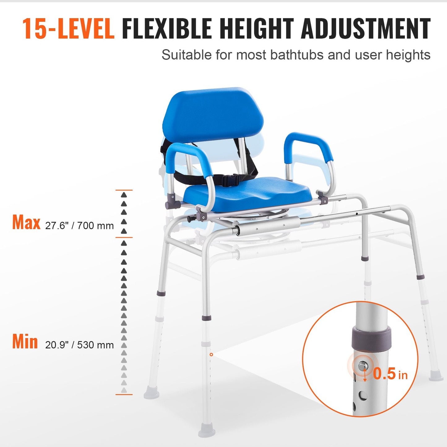 Adjustable Sliding Tub Transfer Bench with 360° Swivel, 150 kg Capacity