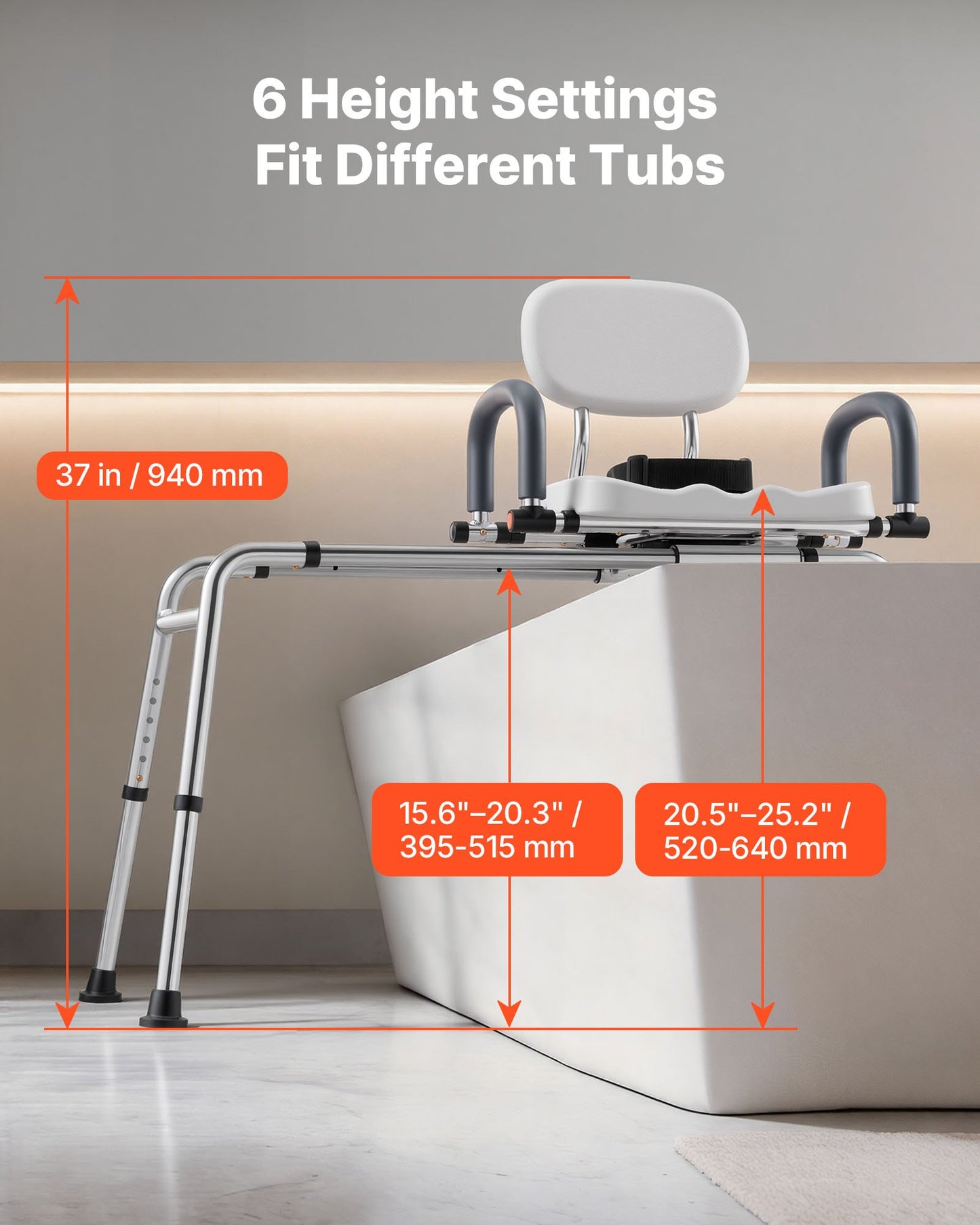 Sliding Shower Chair, 180 kg Tub Transfer Bench for Bathtub with Swivel Seat, Shower Bench with Pivoting Arms and Backrest, Height & Width Adjustable for Handicap, Seniors, Elderly and Disabled
