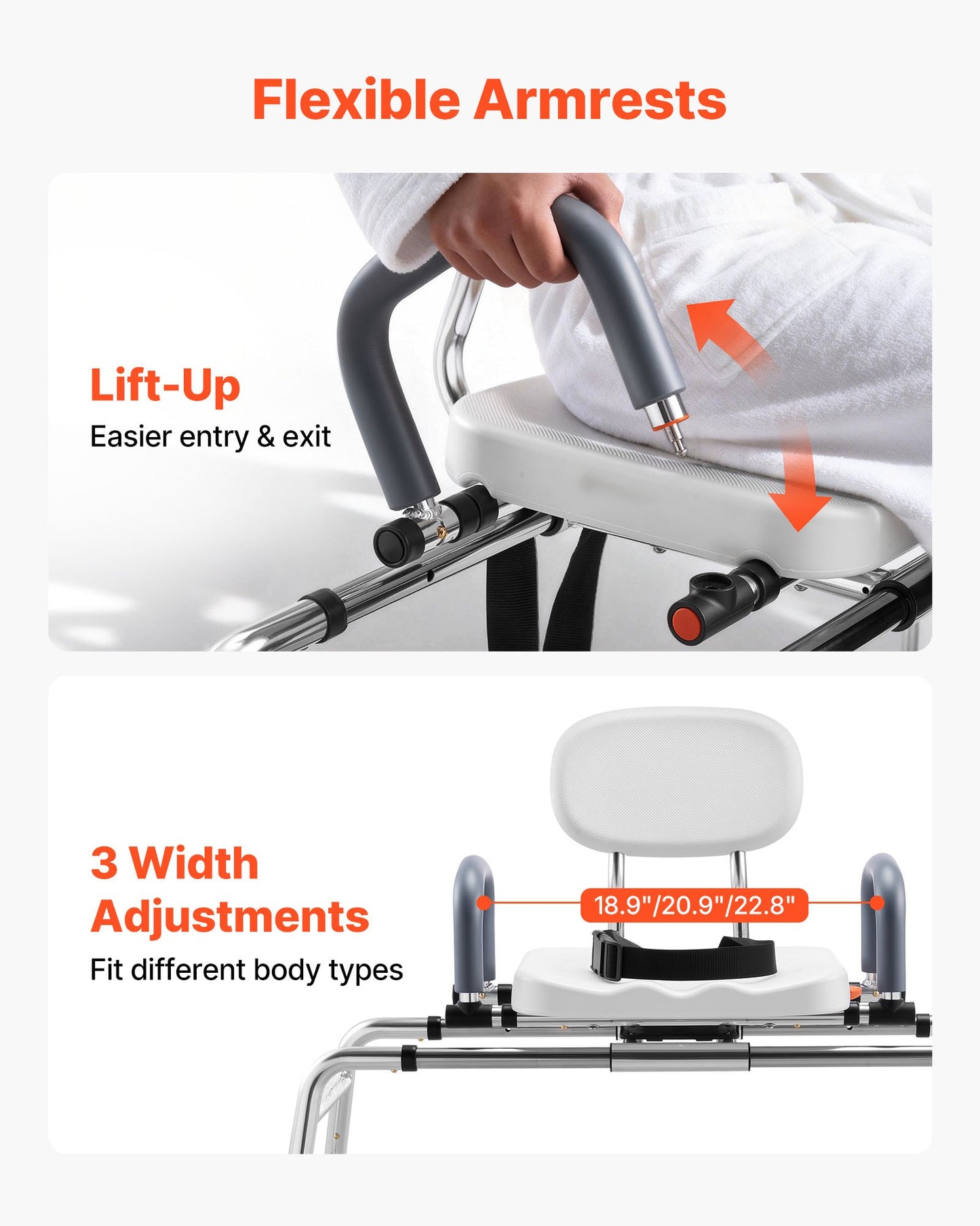 Sliding Shower Chair, 180 kg Tub Transfer Bench for Bathtub with Swivel Seat, Shower Bench with Pivoting Arms and Backrest, Height & Width Adjustable for Handicap, Seniors, Elderly and Disabled