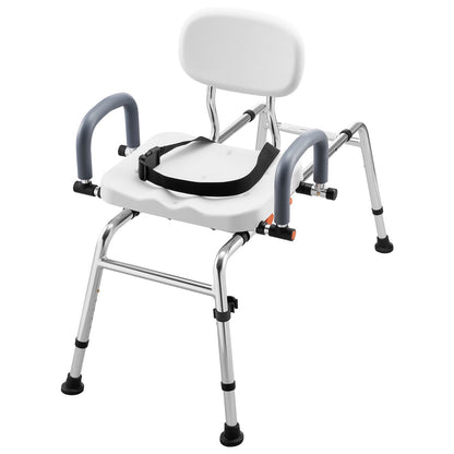 Sliding Shower Chair, 180 kg Tub Transfer Bench for Bathtub with Swivel Seat, Shower Bench with Pivoting Arms and Backrest, Height & Width Adjustable for Handicap, Seniors, Elderly and Disabled