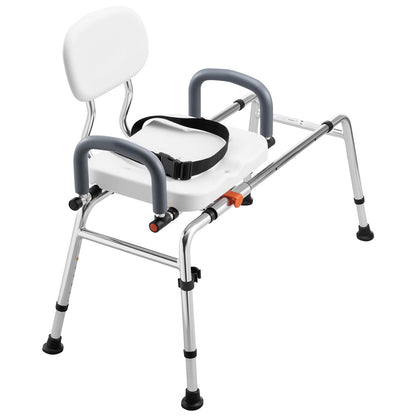 Sliding Shower Chair, 180 kg Tub Transfer Bench for Bathtub with Swivel Seat, Shower Bench with Pivoting Arms and Backrest, Height & Width Adjustable for Handicap, Seniors, Elderly and Disabled