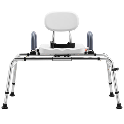 Sliding Shower Chair, 180 kg Tub Transfer Bench for Bathtub with Swivel Seat, Shower Bench with Pivoting Arms and Backrest, Height & Width Adjustable for Handicap, Seniors, Elderly and Disabled