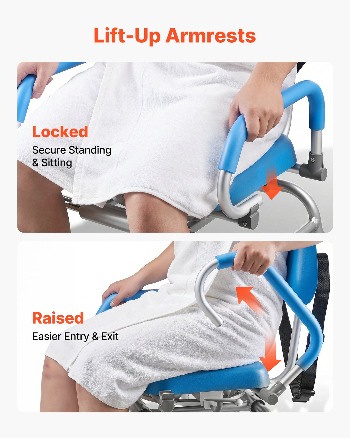 Sliding Shower Chair, 150 kg Tub Transfer Bench for Bathtub with Swivel Seat, Padded Shower Bench with Pivoting Arms and Backrest, Height Adjustable for Handicap, Seniors, Elderly and Disabled