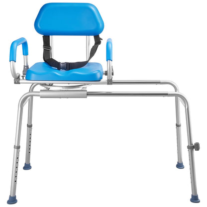 Sliding Shower Chair, 150 kg Tub Transfer Bench for Bathtub with Swivel Seat, Padded Shower Bench with Pivoting Arms and Backrest, Height Adjustable for Handicap, Seniors, Elderly and Disabled