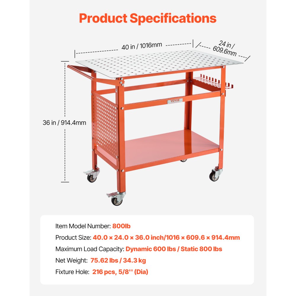Welding Table 40"x24" Welding Workbench with 800LBS Static Weight Capacity