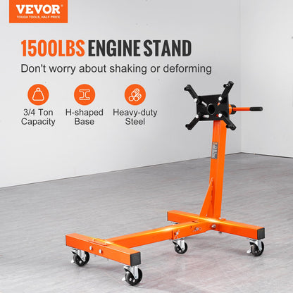 VEVOR Engine Stand 1500LBS Folding Motor Hoist Dolly w/ Adjustable Mounting Head