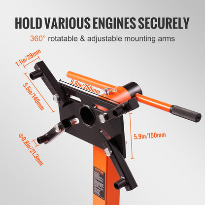 VEVOR Engine Stand 1500LBS Folding Motor Hoist Dolly w/ Adjustable Mounting Head