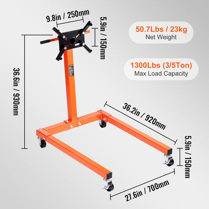 VEVOR Engine Stand 1300LBS Motor Hoist Dolly 360 Degree Adjustable Mounting Head
