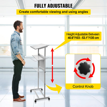 VEVOR Podium Lectern Presentation Lectern Standing Height Adjustment Mobile Desk