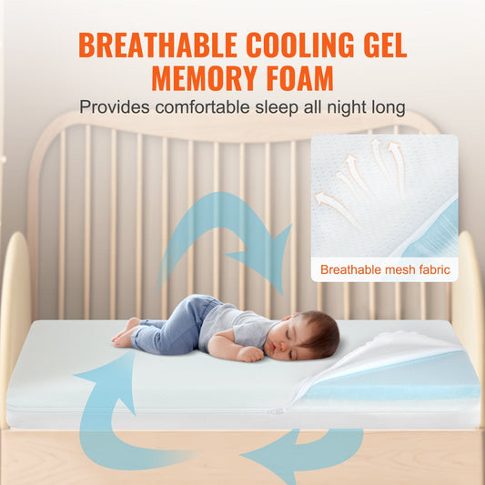 Two-Sided Breathable Crib Mattress with Memory Foam, 0.6x1.0 M, Waterproof Covers