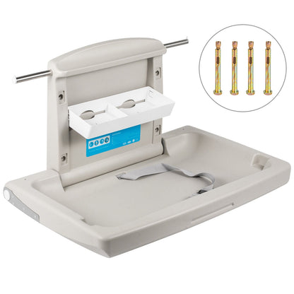 Wall-Mounted Baby Changing Station, Foldable with Safety Belt, Gray, HDPE