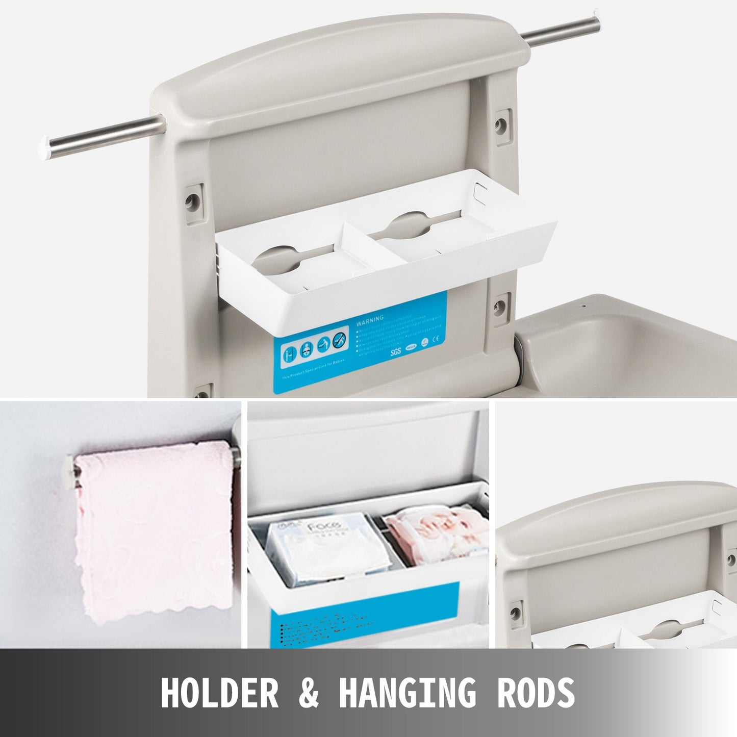 VEVOR Horizontal Baby Changing Table Wall-mounted Baby Diaper Changing Station Vertical