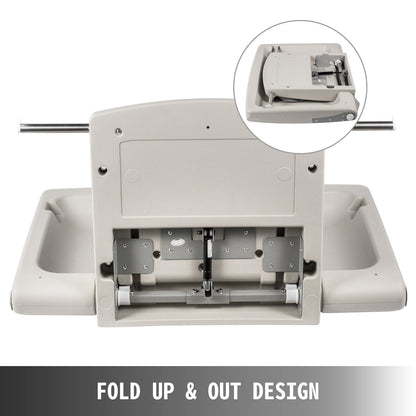Wall-Mounted Baby Changing Station, Foldable with Safety Belt, Gray, HDPE