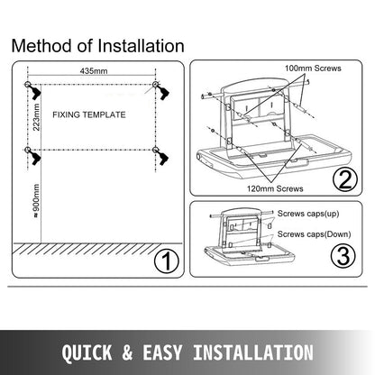 Wall-Mounted Baby Changing Station, Foldable with Safety Belt, Gray, HDPE