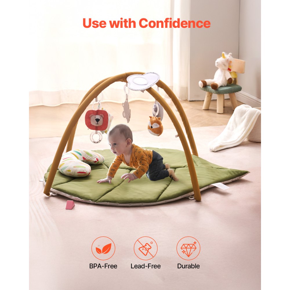 Baby Play Gym Mat Tummy Time Activity Mat with 6 Sensory Toy 42.9" x 33.5"