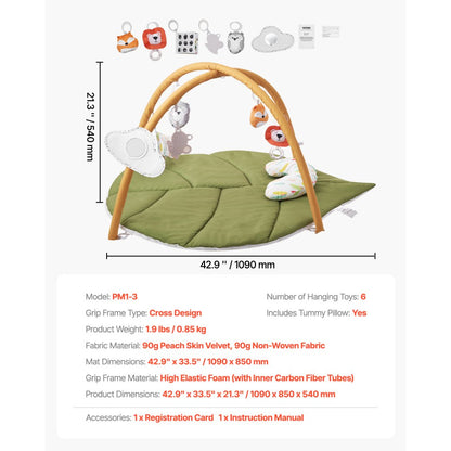 Baby Play Gym Mat Tummy Time Activity Mat with 6 Sensory Toy 42.9" x 33.5"