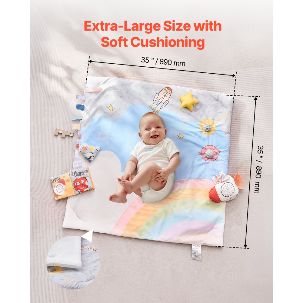 VEVOR Baby Play Gym Mat Tummy Time Activity Mat with 6 Sensory Toy 35.0" x 35.0"