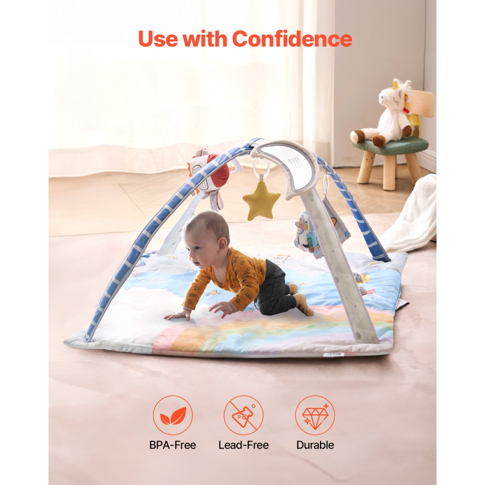 VEVOR Baby Play Gym Mat Tummy Time Activity Mat with 6 Sensory Toy 35.0" x 35.0"